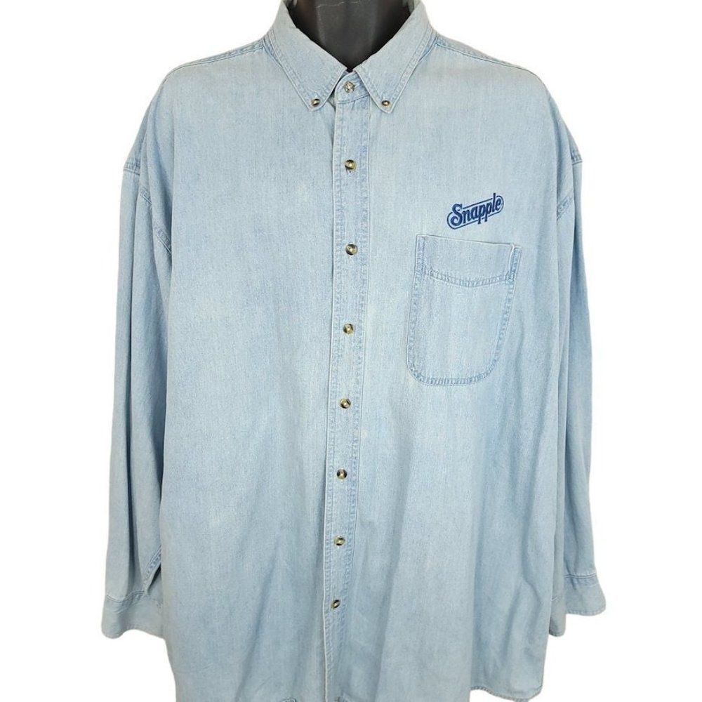 Snapple Denim Work Shirt Vintage 90s Employee Delivery Uniform Light Blue Mens